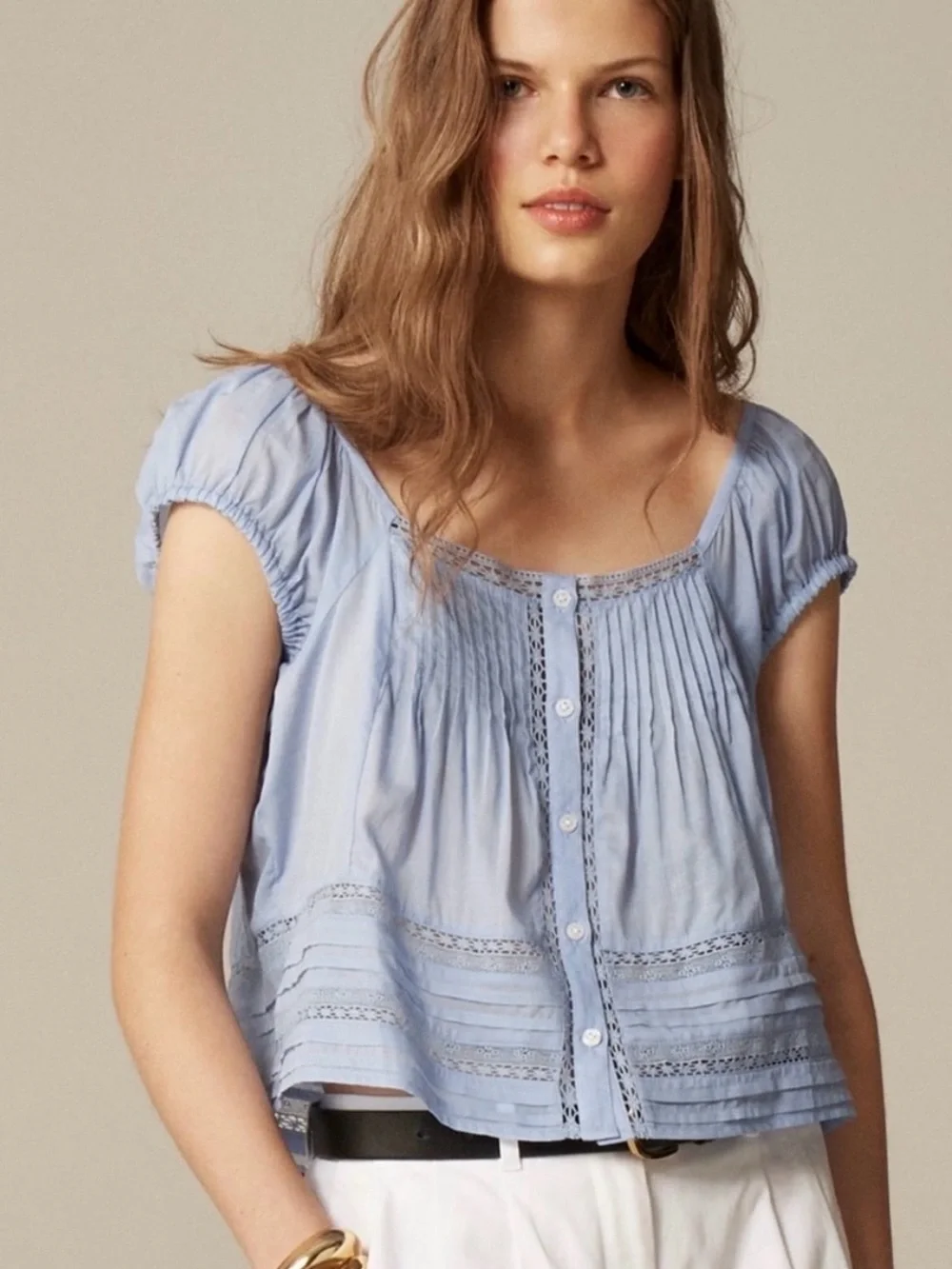 J. Crew Cap Sleeve Pintuck Blouse